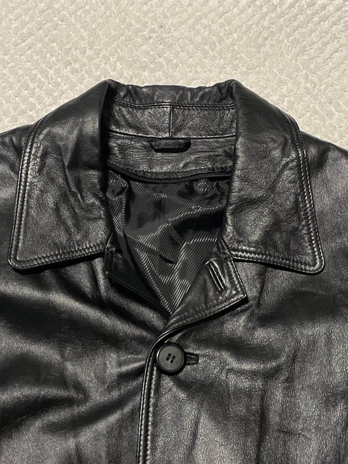 웨스턴 무드 카우하이드 소가죽 4버튼 레더 카 코트 상품이미지6