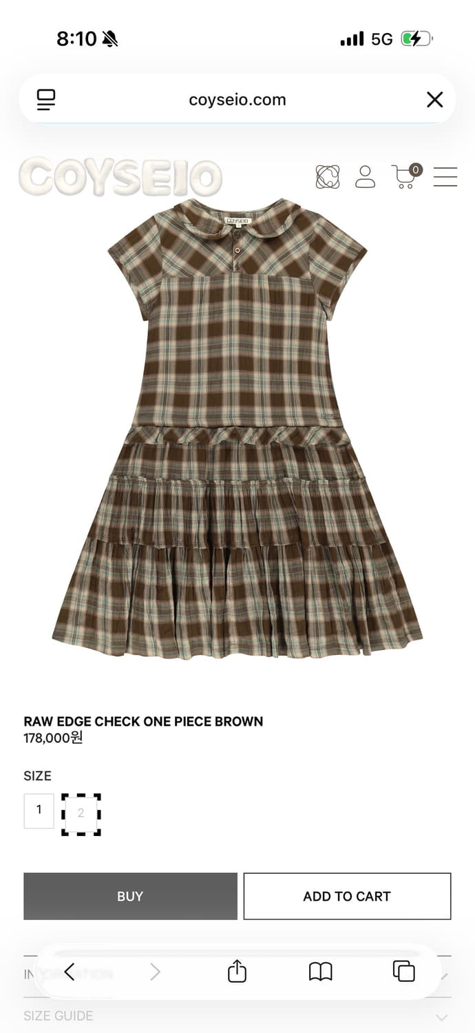 코이세이오 로우 엣지 체크 원피스 브라운 상품이미지1