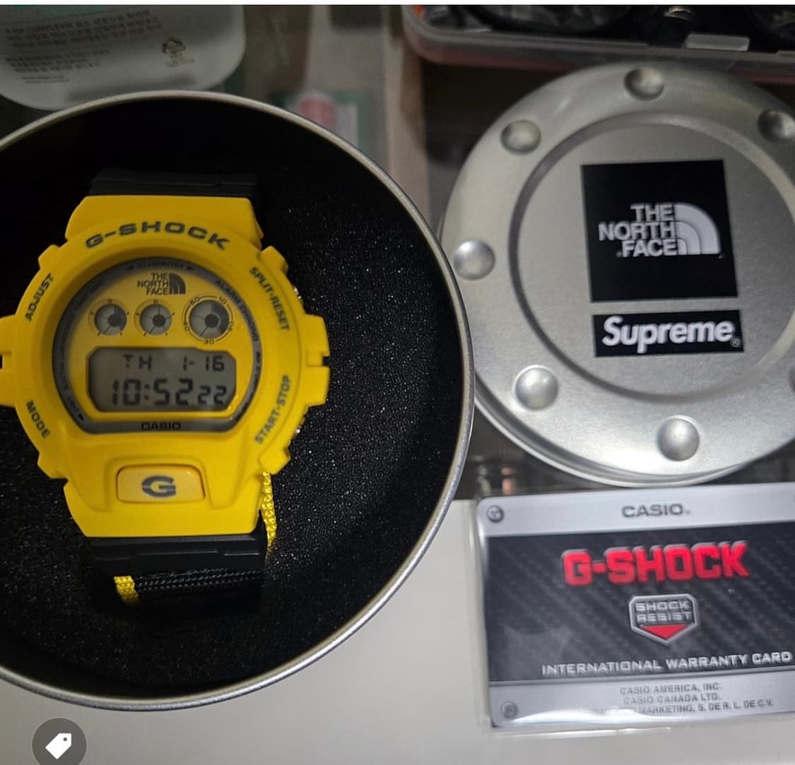 카시오 G-shockx슈프림x노스페이스 워치 옐로우 상품이미지1