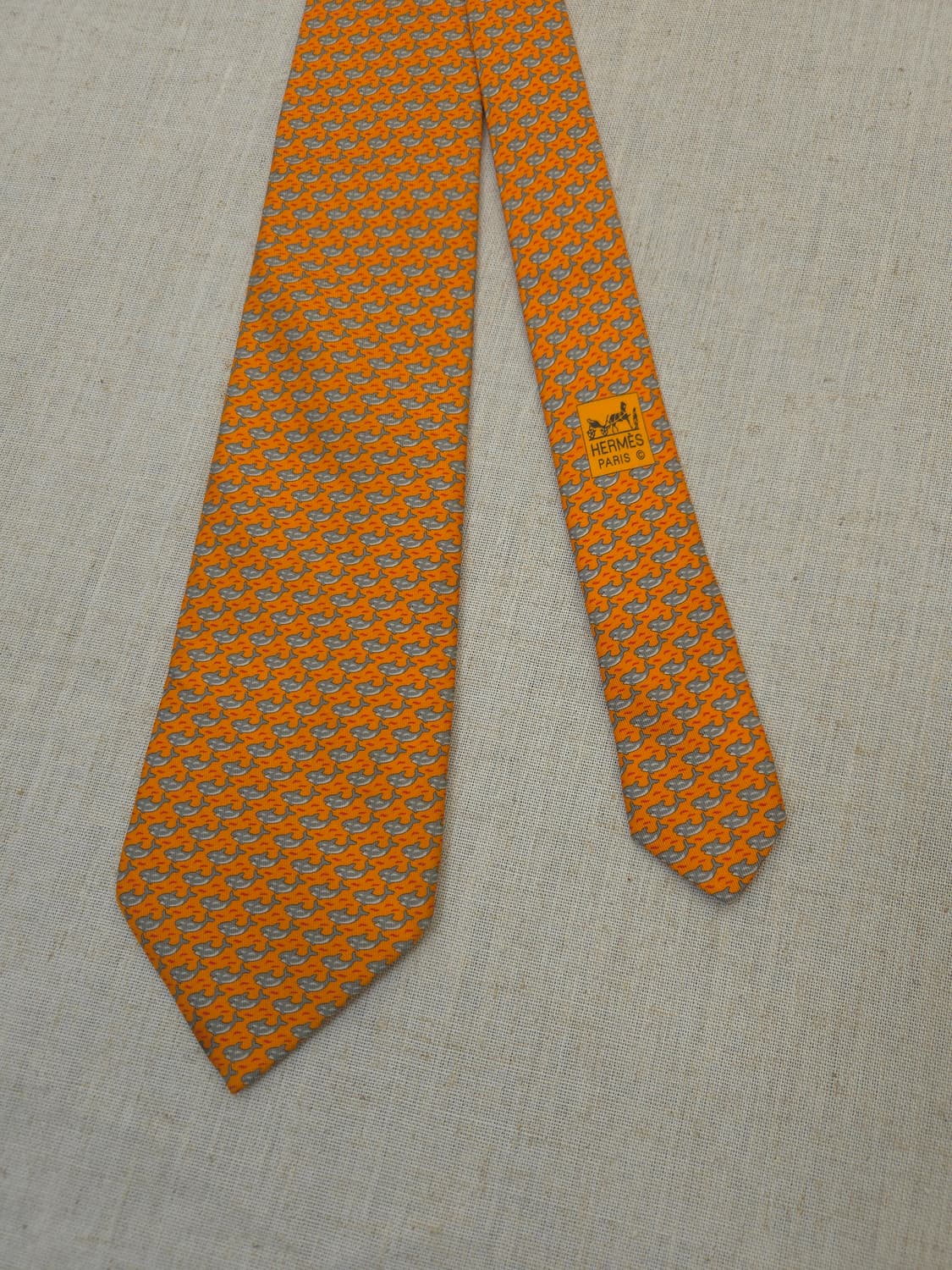 에르메스 오렌지색 물고기 패턴 넥타이 상품이미지2