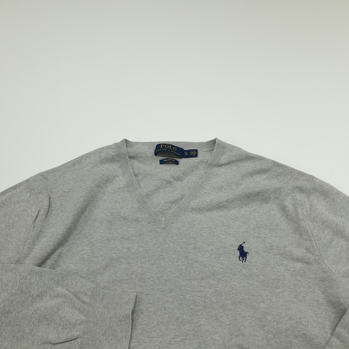 CN810 XL 폴로 랄프로렌 그레이 V넥 피마코튼 긴팔 니트 스웨터 상품이미지3