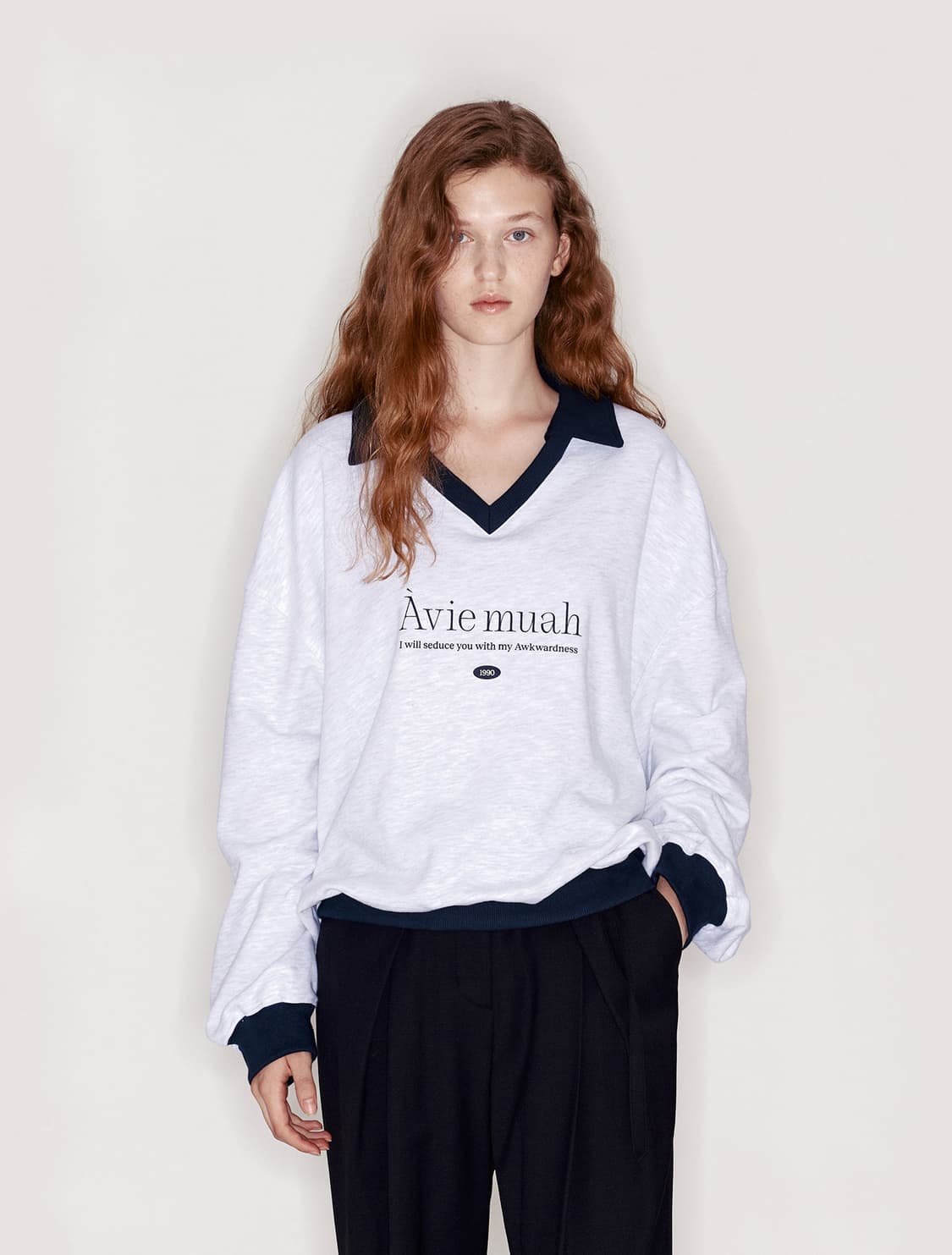 아비에무아 투톤 카라 스웻셔츠 멜란지 그레이 상품이미지1