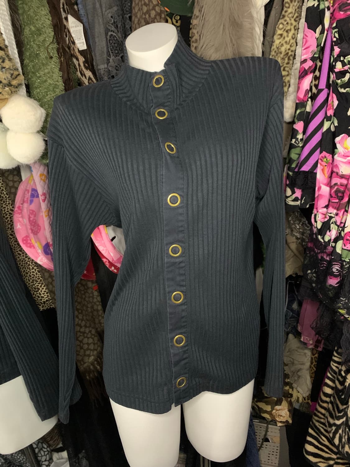 y2k 펑크 그런지 네이비 버튼니트 상품이미지1