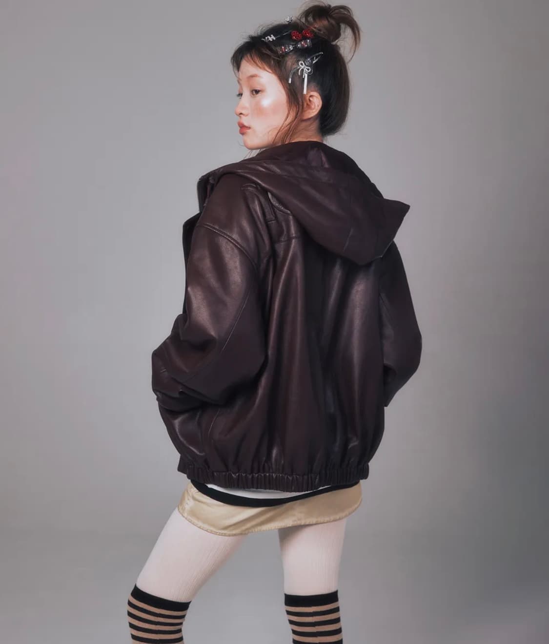 유희  FAUX LEATHER JUMPER BROWN 레더자켓 상품이미지3