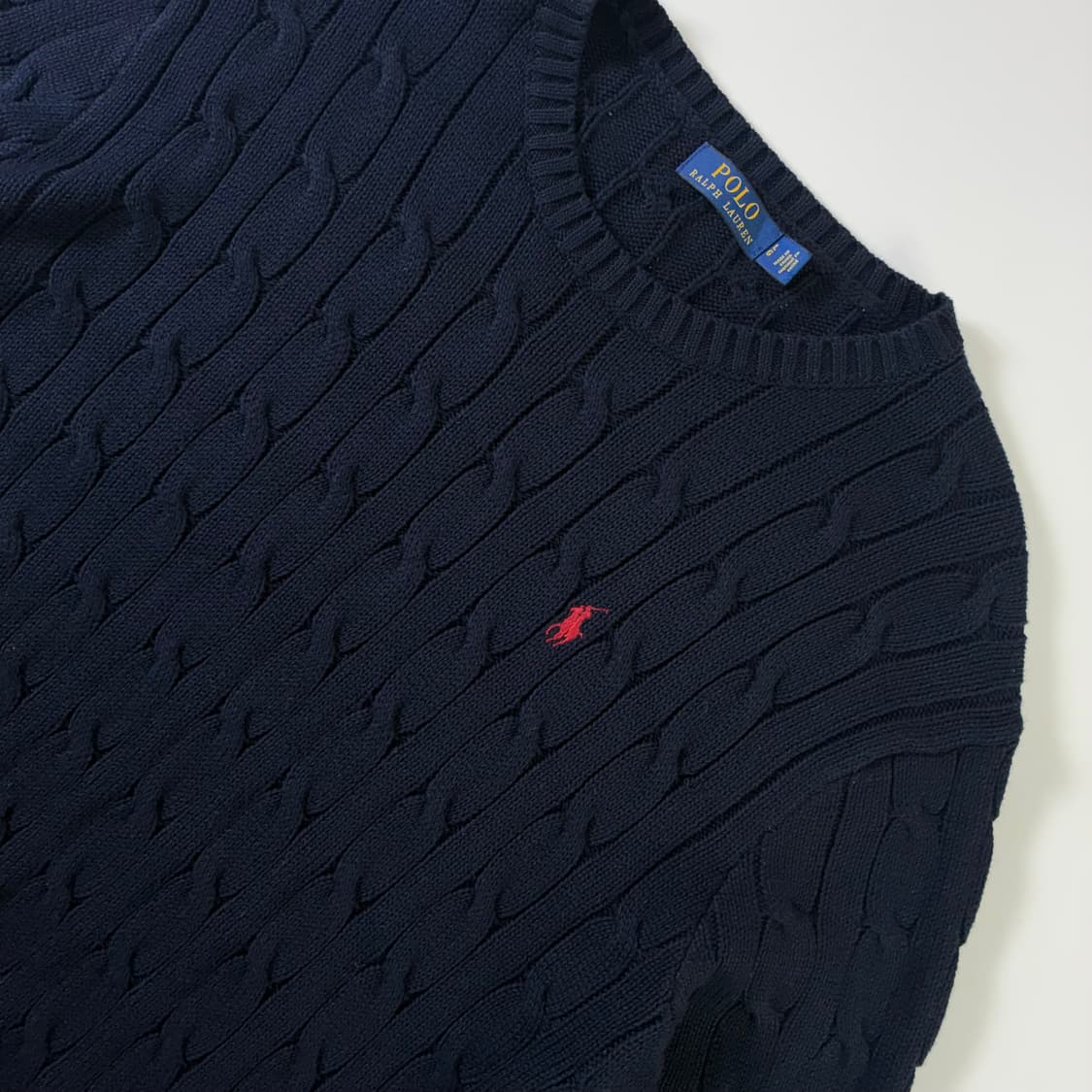 Polo  폴로 랄프로렌 자수 코튼 다크네이비 꽈배기 니트  상품이미지3