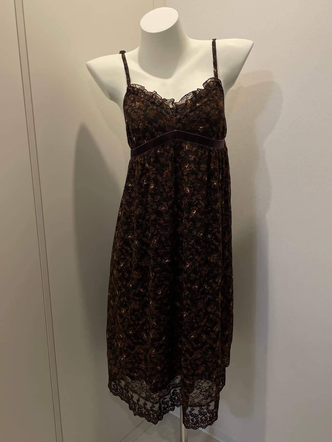 플라워 브라운 슬립 원피스 오리엔탈 빈티지 상품이미지1