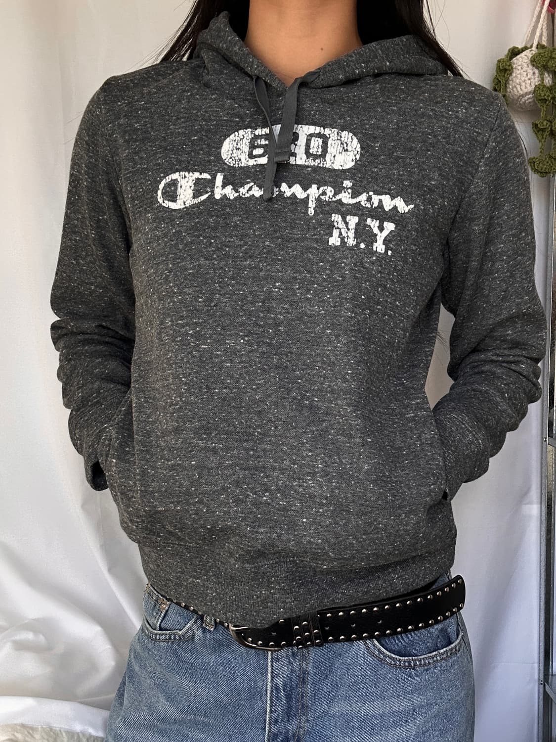 빈티지 Champion 차콜 기모 후드티 상품이미지2