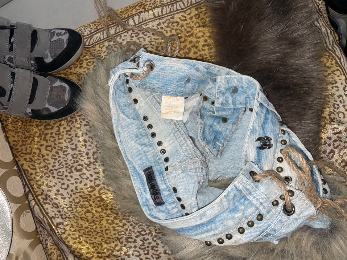 빈티지 커스텀 스터드 퍼팬츠 쇼츠 갸루 상품이미지3