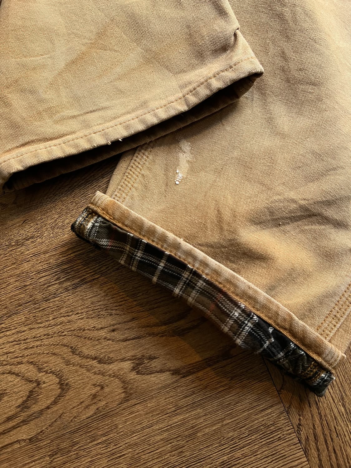 [34]칼하트 USA 체크 라이닝 빈티지 페인팅 브라운 싱글니 워크 팬츠 상품이미지6