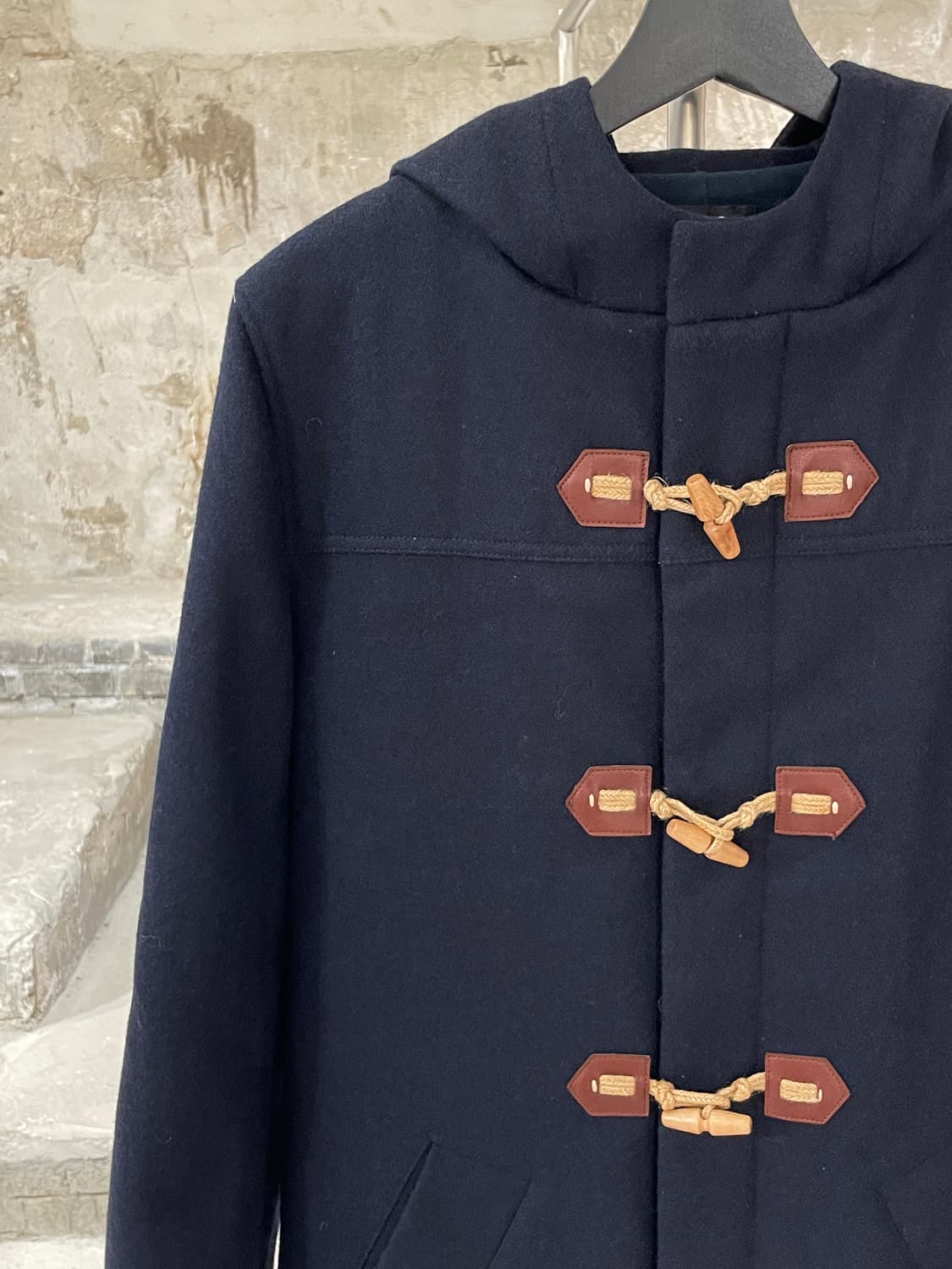 아페쎄 다크 네이비 후디 울 더플 코트 상품이미지2