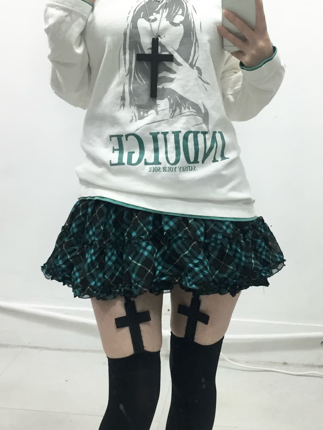 [POWER] 코디셋 ! 히글깔 y2k 그린체크 코디셋 상품이미지3