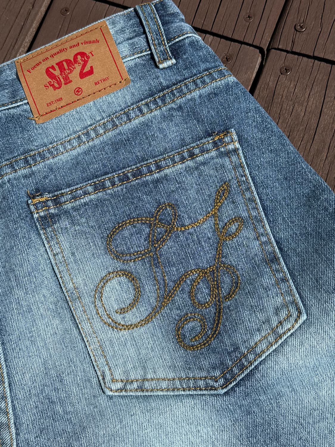 S2p 백포켓 자수 빈티지 워싱 데님 상품이미지2