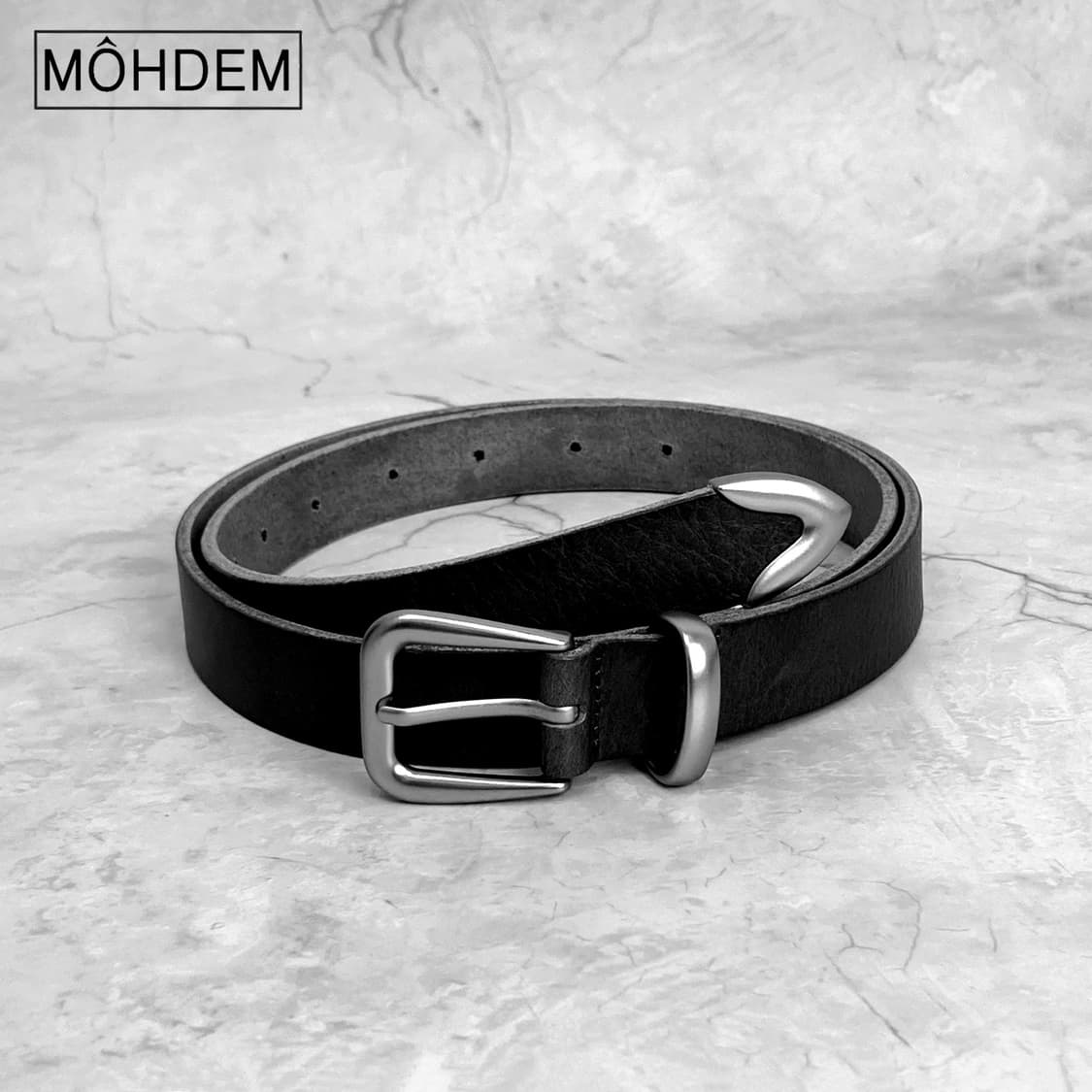 [Unisex] 미니멀 웨스턴 이태리 소가죽 벨트 블랙 상품이미지9