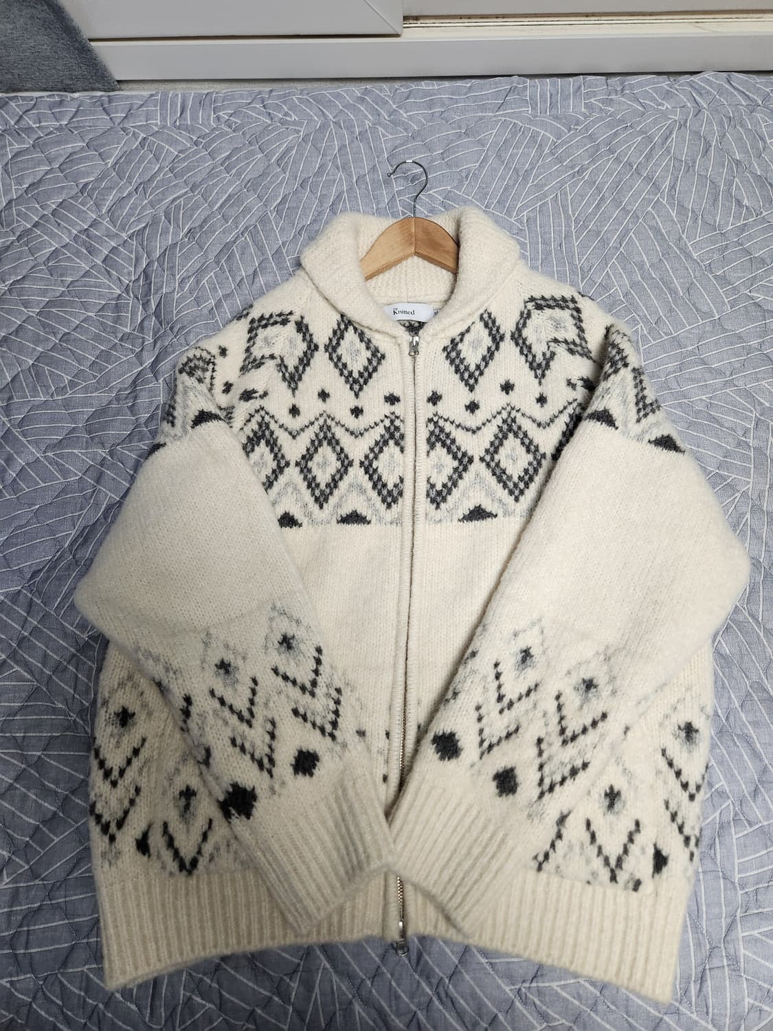 니티드 벌키 울 다이아몬드 집업 IVORY XL 상품이미지1