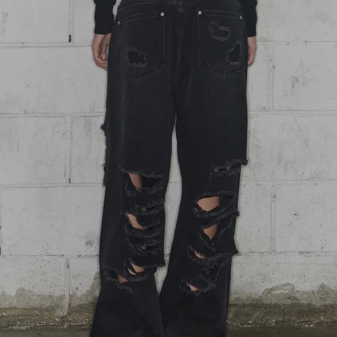 팬시클럽 워시드 데미지 데님 팬츠 (BLACK) size1 상품이미지3