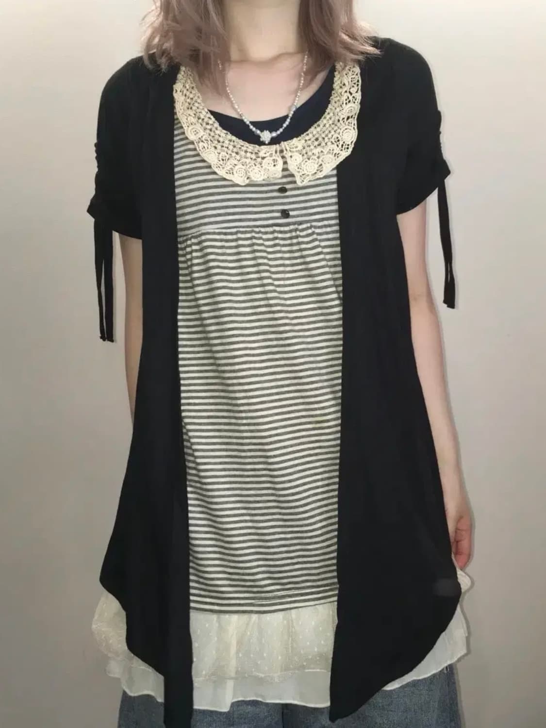 빈티지 스트라이프 크로셰 가디건 탑 상품이미지2