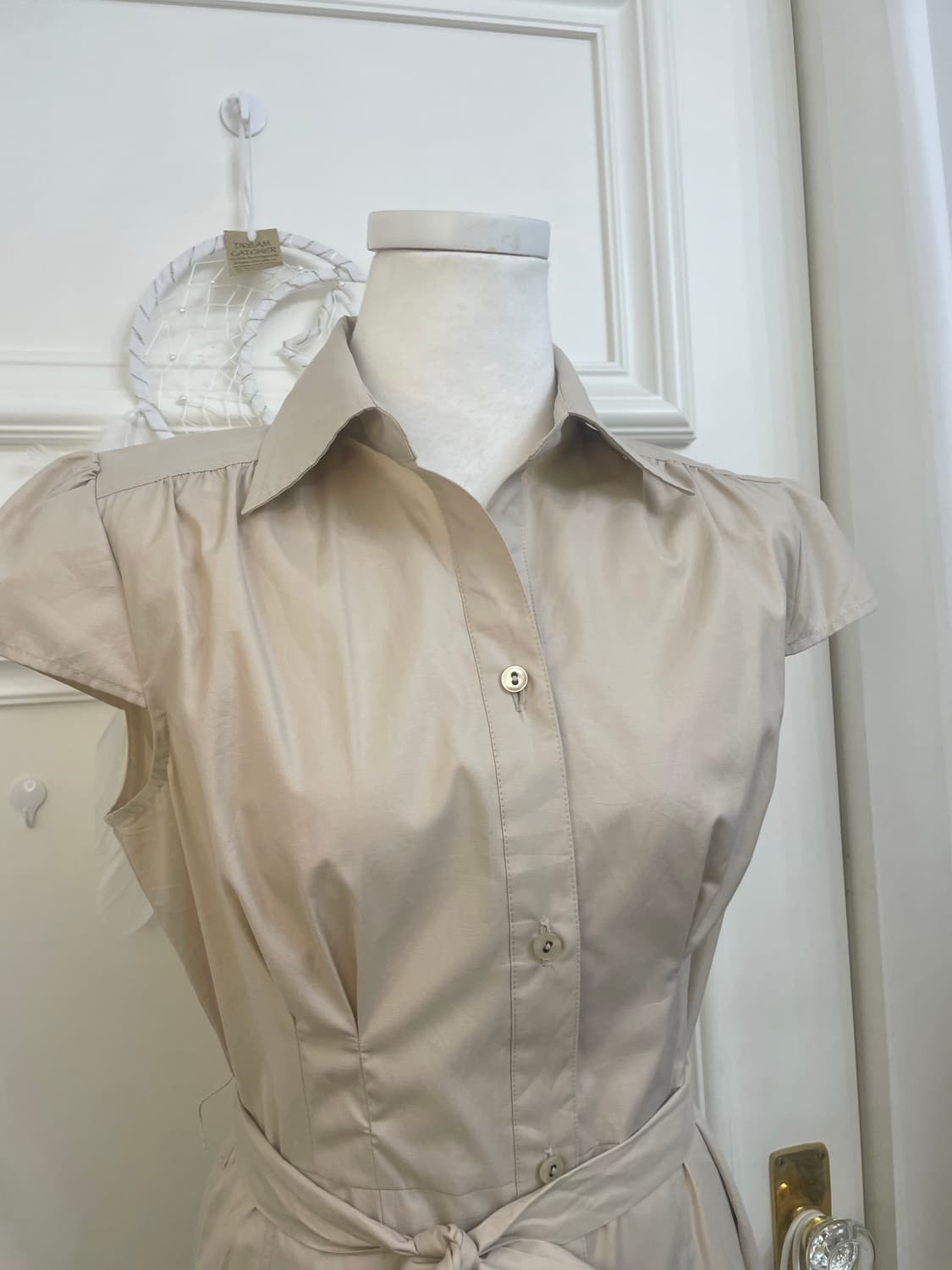 beige shirring pleats french sleeve belt 상품이미지6
