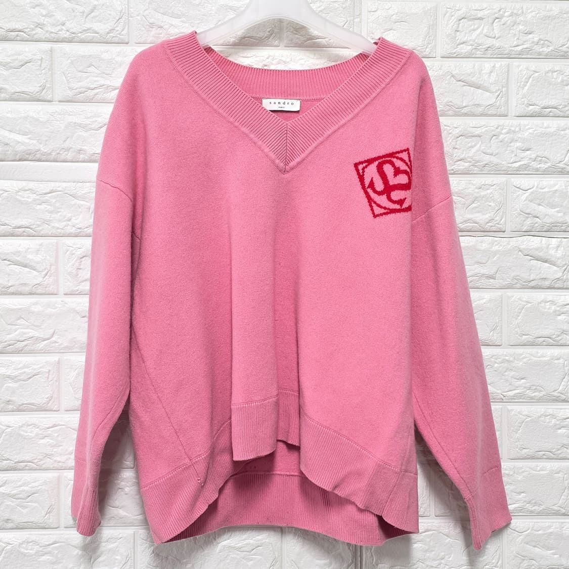택포// 산드로 Sandro 핑크 V넥 니트 L 상품이미지1