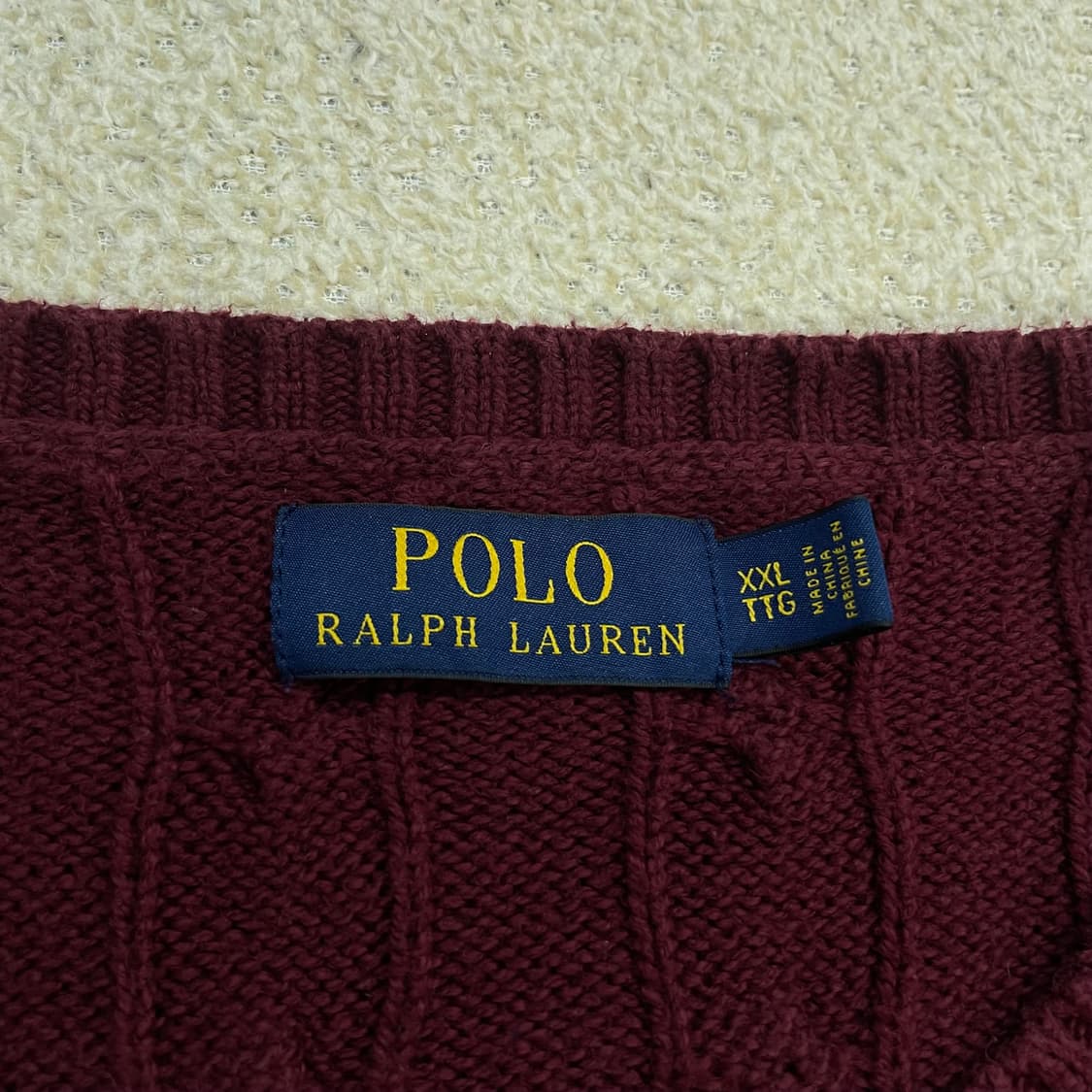 폴로 랄프로렌 포니 로고 케이블 라운드 니트 버건디 상품이미지3
