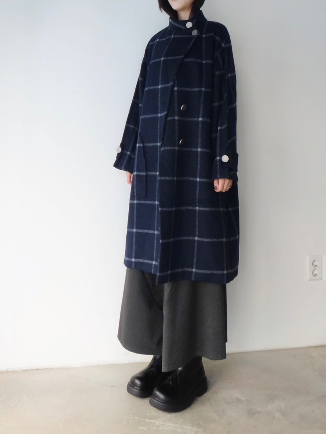 EVA TAILOR check 2 button coat / navy 상품이미지6