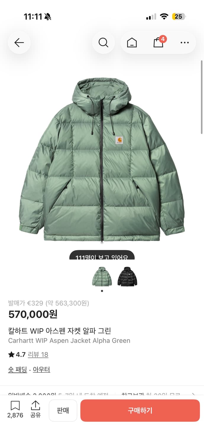 칼하트 WIP 아스펜 자켓 알파 그린 s사이즈 상품이미지1