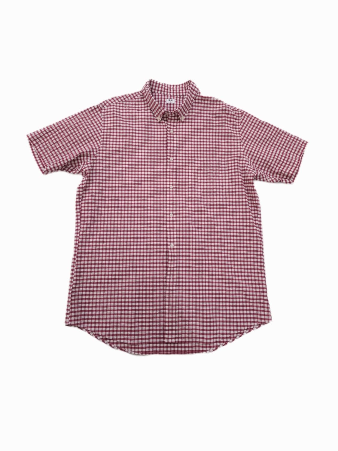 [XL] 유니클로 레드 컬러 체크 코튼 블렌드 반팔 버튼다운 셔츠 상품이미지1