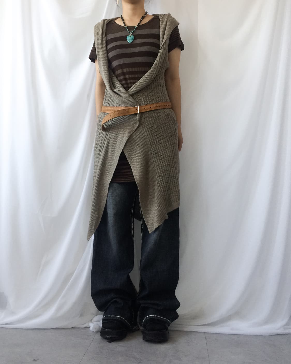 Drape knit hood open cardigan 상품이미지9