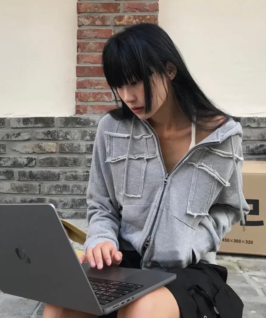 세릭 빅리본 후드 집업 그레이 상품이미지1