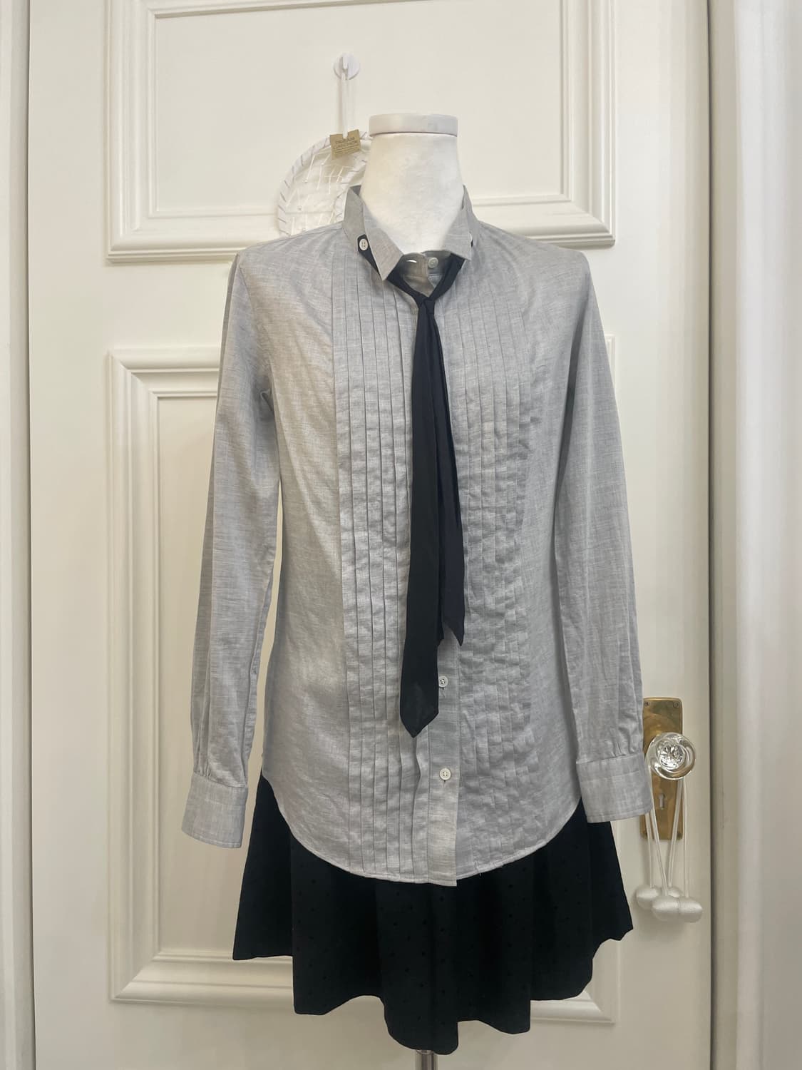 gray black tie point autumn shirt 상품이미지5