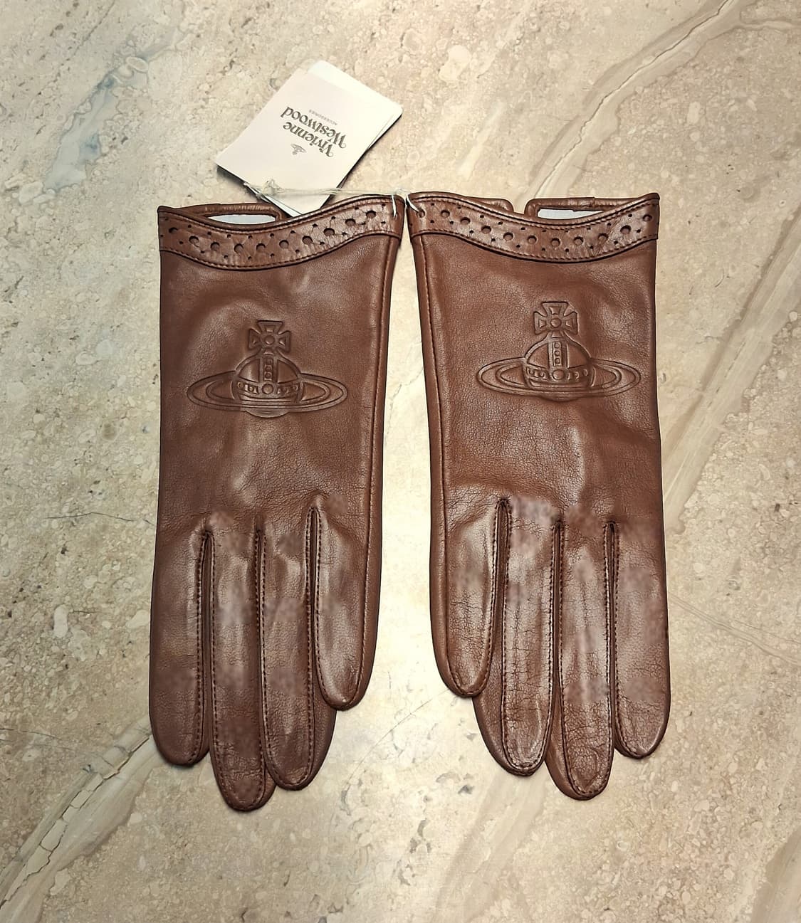 비비안 웨스트우드 빅orb 로고 양가죽 장갑 브라운(새상품) 상품이미지3