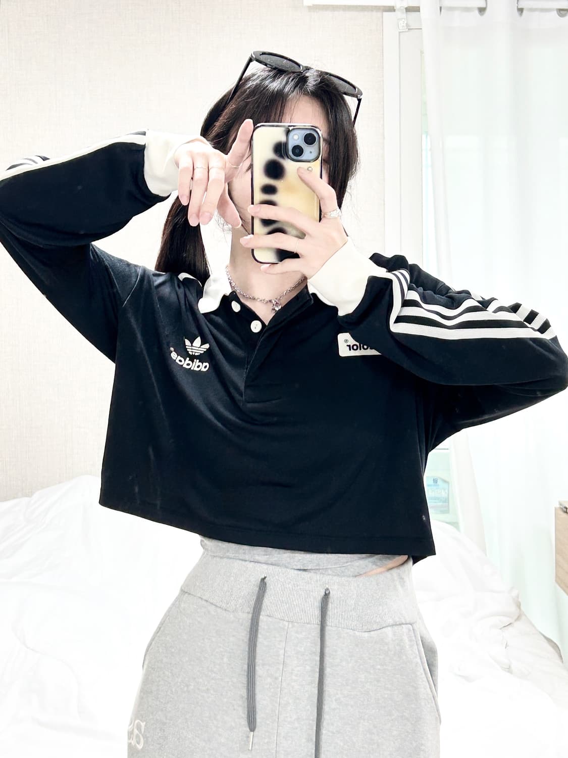 아디다스 아디컬러 카라넥 삼선 크롭 롱슬리브 상품이미지3