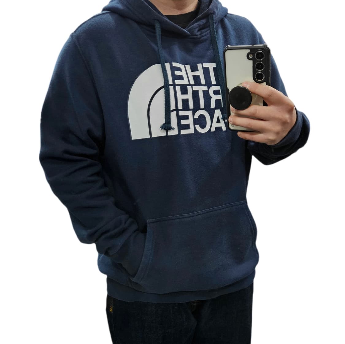 L 노스페이스 빅로고 기모 후드티 네이비 상품이미지1