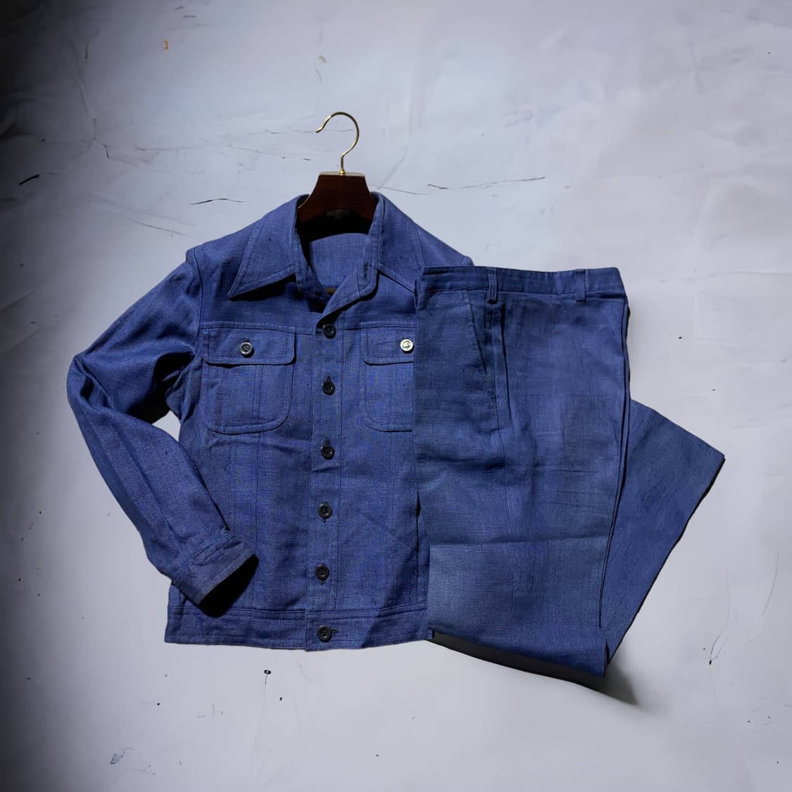 SEXY ANGERO 100% 이탈리아 리넨 블루 싱글 셋업 — 이색적인 상품이미지1