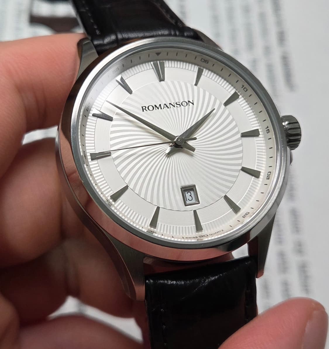 빈티지 로만손 기요쉐다이얼 칼침핸즈 쿼츠 드레스워치 남성용 상품이미지4