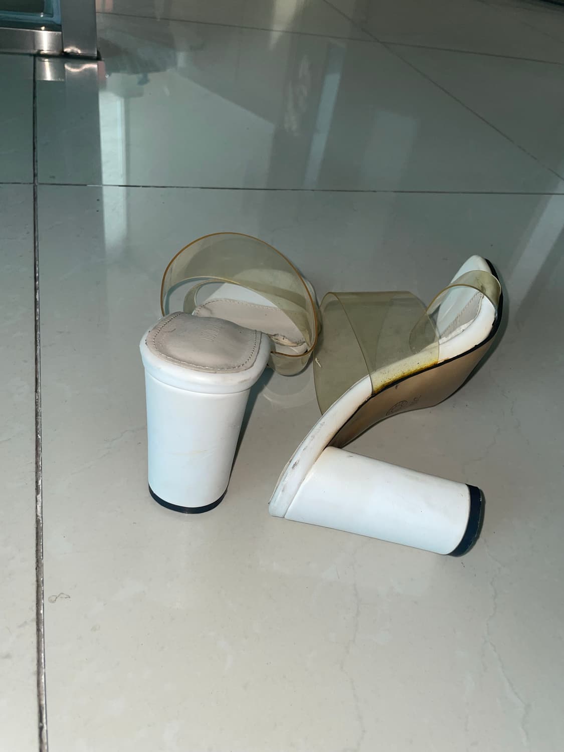 화이트 통굽 뮬 슬리퍼 구두 상품이미지1