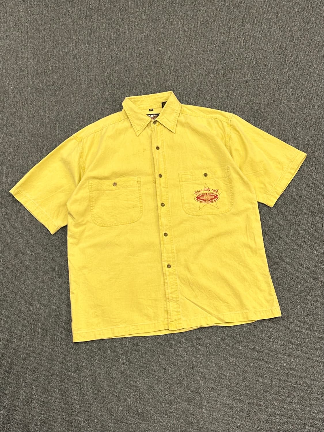 M)할리데이비슨 빈티지 프린팅 옐로우 반팔셔츠 상품이미지3