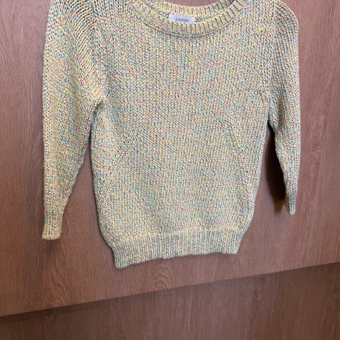 랑방 라운드넥 니트 7부 소매 디테일 슬림핏 옐로우 상품이미지4