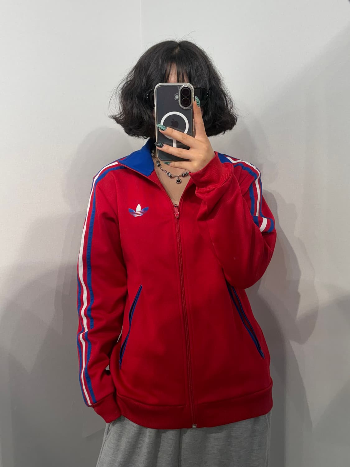 90 아디다스 레드 블루 그라데이션 파이어버드 트랙탑 집업 져지 상품이미지1