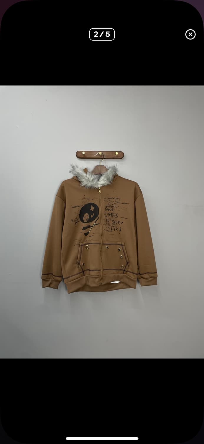 빈티지 y2k 해골 털 후드집업 A2992 상품이미지2