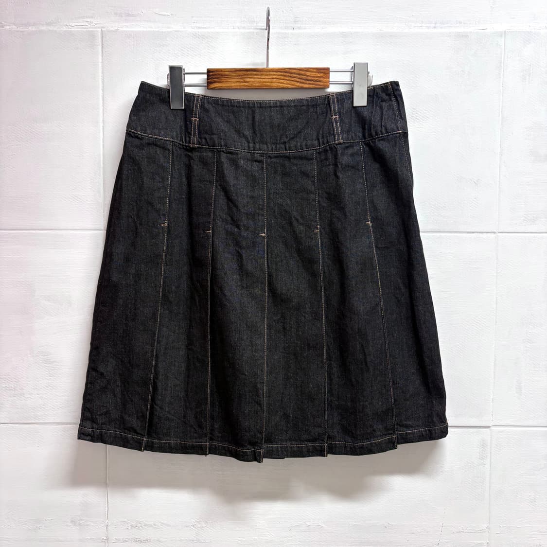 흑청 데님 주름 플리츠 미디 스커트 JPN  상품이미지1