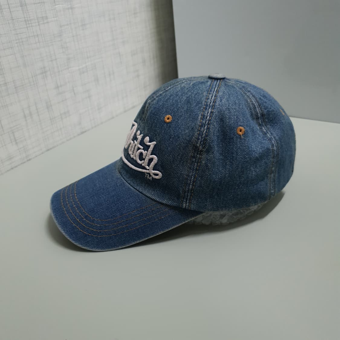 본더치 그런지 데님 중청 워싱 레더 스트랩 볼캡 모자 Y2K 상품이미지3