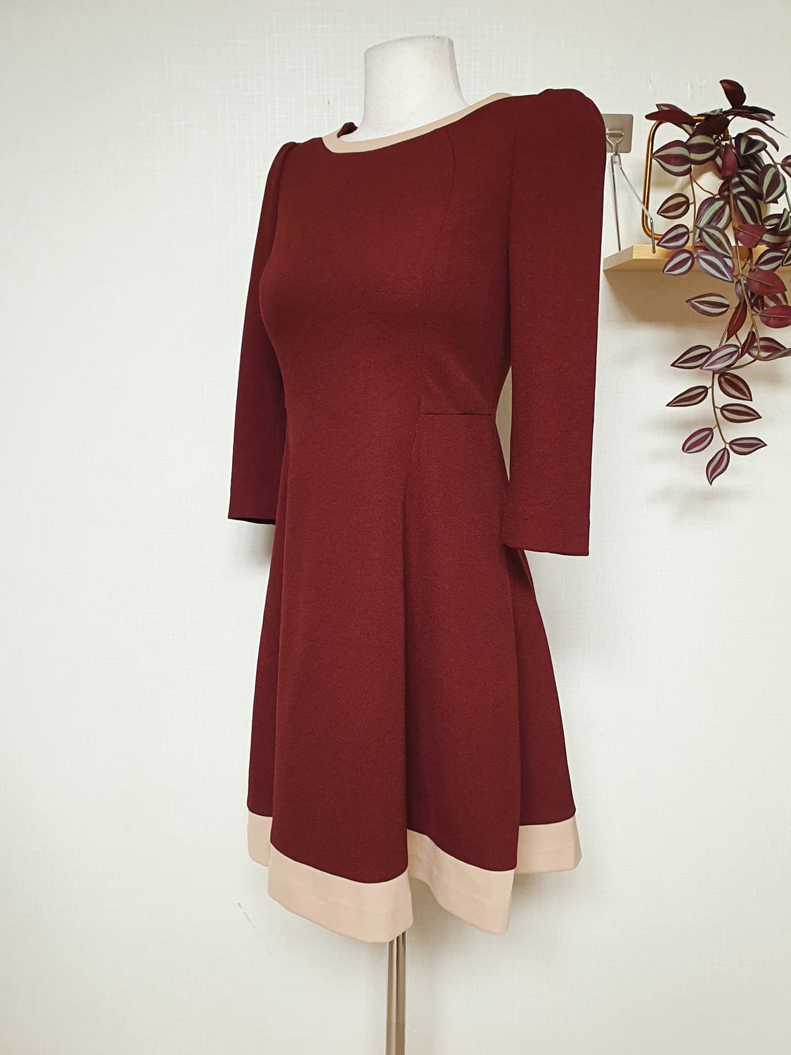 케네스레이디  배색원피스 55 미니 버건디 상품이미지3