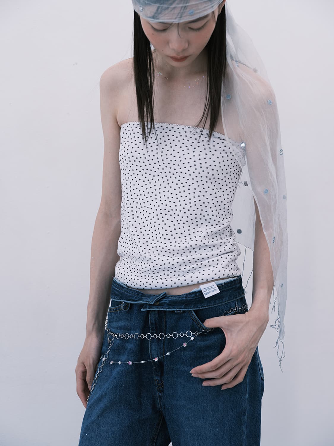 muwm Reversible Glitter Tube Top (White) 상품이미지1