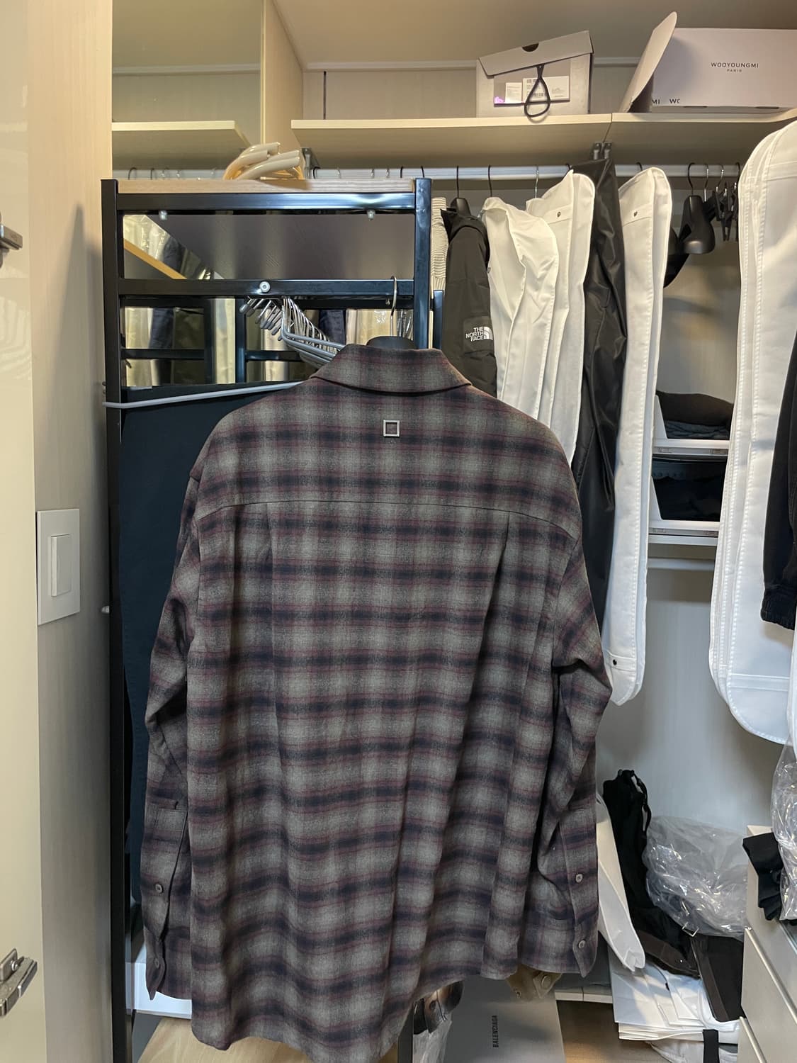 우영미 브라운 울 체크 셔츠 46사이즈 상품이미지2