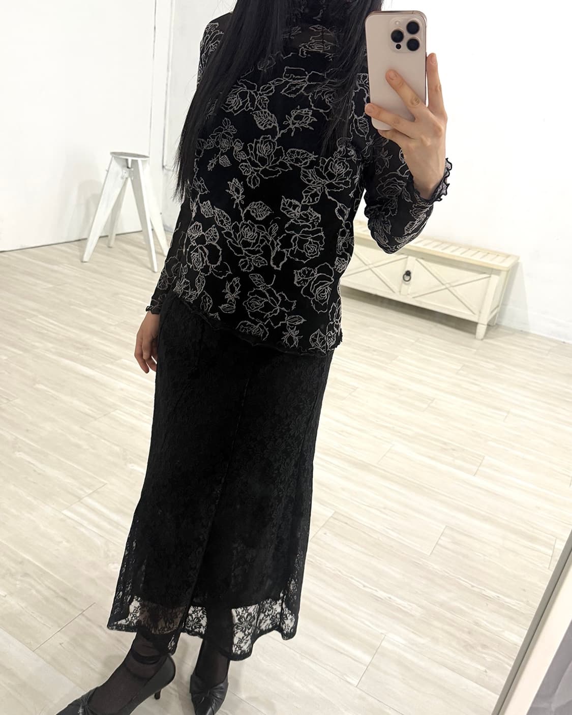 Black Lace Long Skirt 상품이미지3