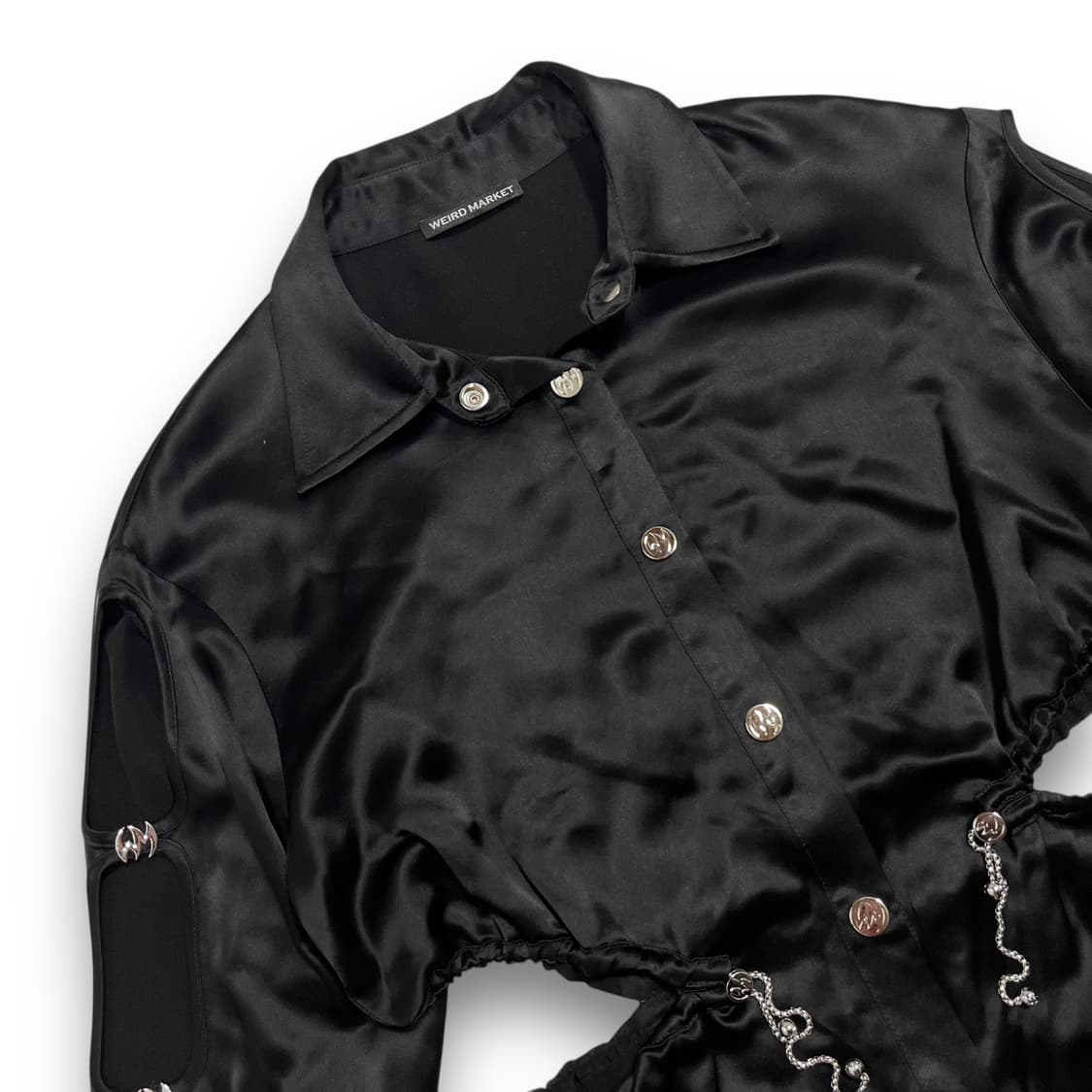 위어드 마켓 락시그 사이드 엠블럼 로고 글로시 원피스 상품이미지3