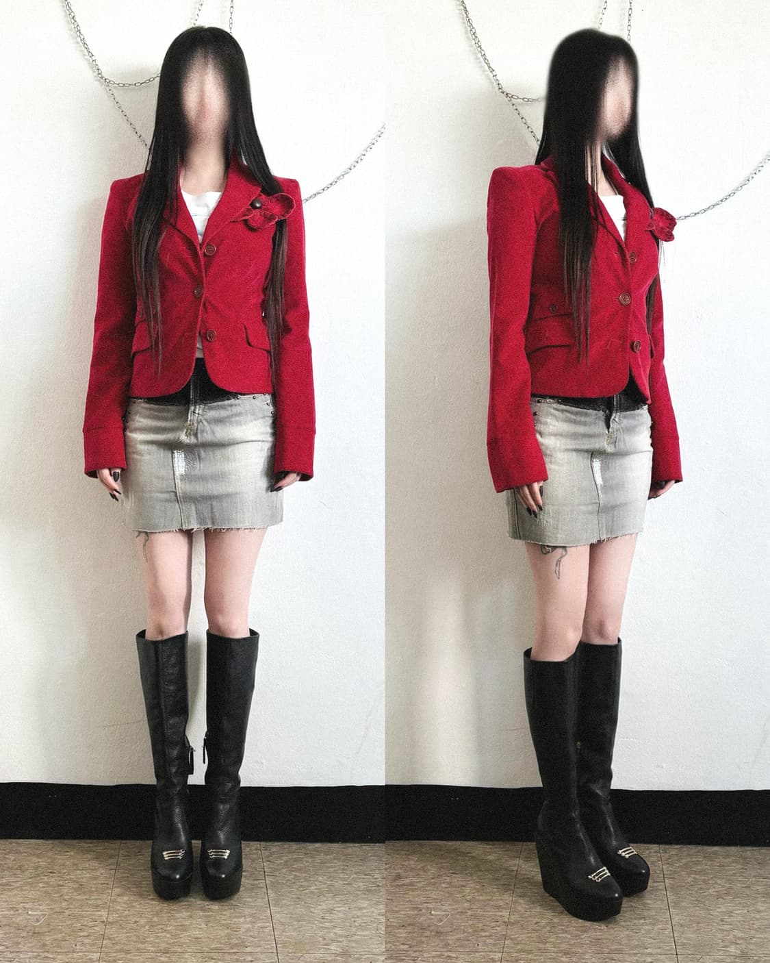 모스키노 by 제레미스캇 레드 플라워 브로치 핀코듀로이 크롭컷 자켓 상품이미지1