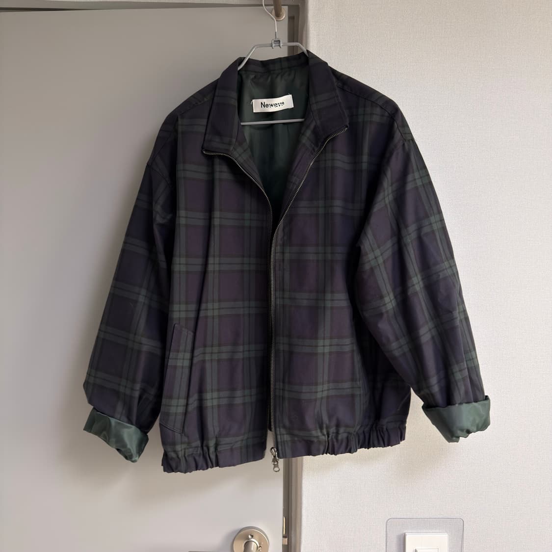 체크 패턴 블루종 자켓 그린 네이비 상품이미지3