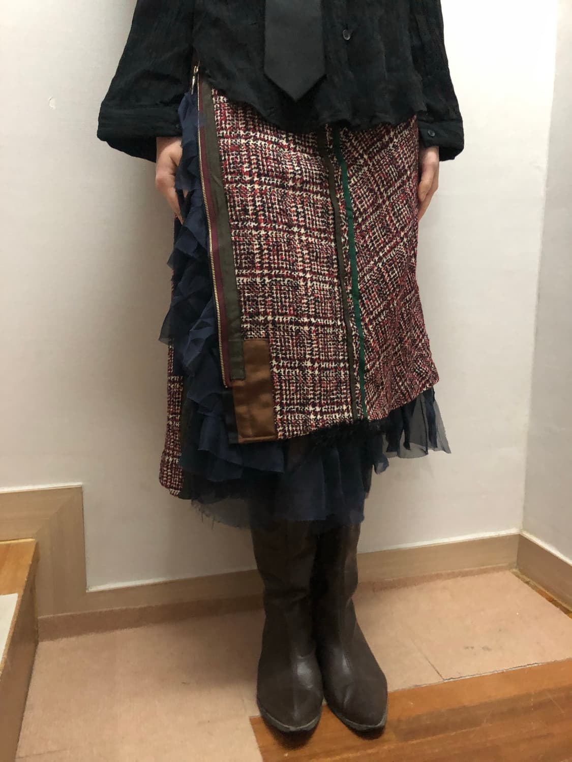 빈티지 블루 프릴 미디 스커트 상품이미지4