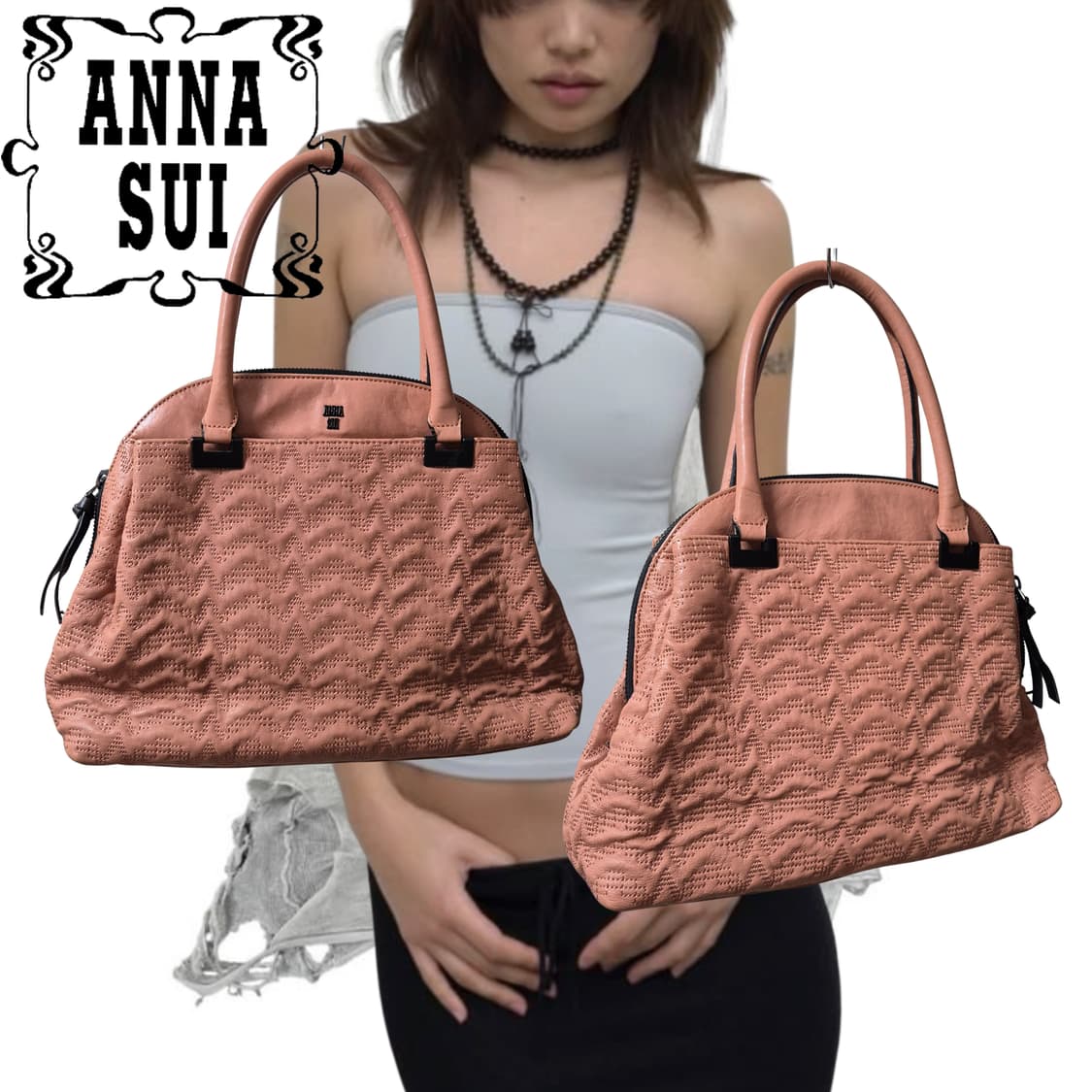 Anna Sui y2k coral peach leather Bag 상품이미지1